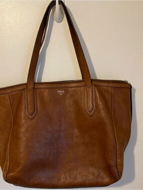Fossil Sydney Cognac Brown Leather Shopper Tote with Double Handles